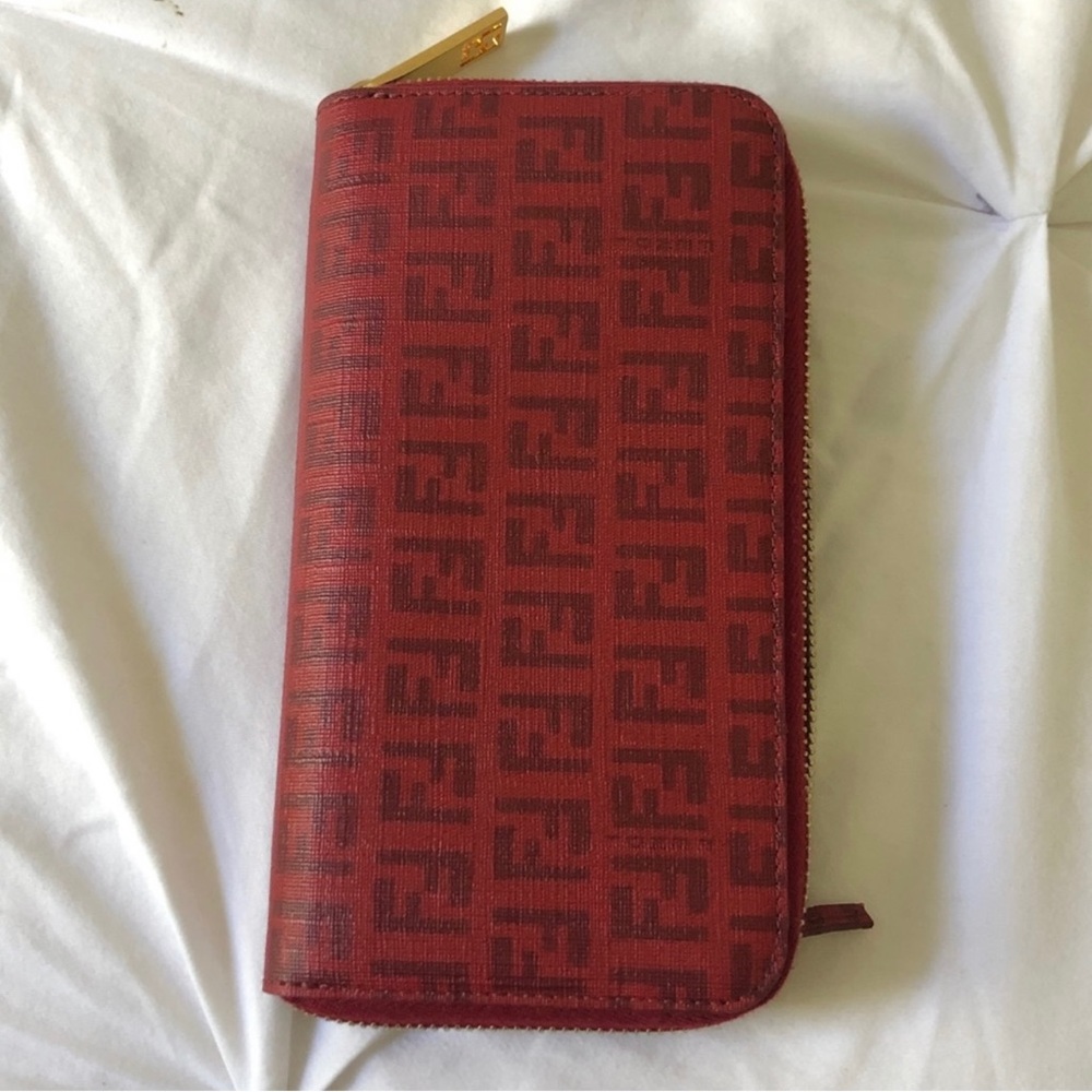 Fendi Zucchino Red Leather Wallet